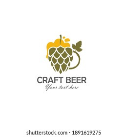 label of beer glass and hops isolated on white background