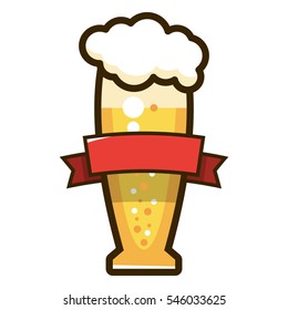 Label beer. Glass of light beer beverage. Vector illustration isolated on white background.