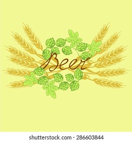 label beer with hop and wheat