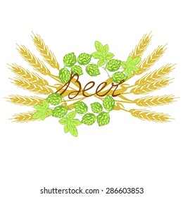 label beer with hop and wheat