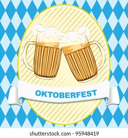 Label with beer mugs and ribbon for text.