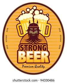 Label with beer mugs and the text Strong Beer written inside, vector illustration