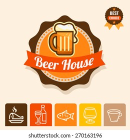 Label with beer mugs and the text Beer written inside, vector illustration.