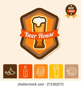 Label with beer mugs and the text Beer written inside, vector illustration.