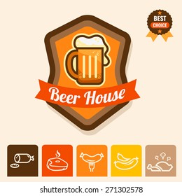 Label with beer mugs and the text Beer written inside, vector illustration.