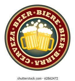 Label with beer mugs and the text Beer written inside, vector illustration