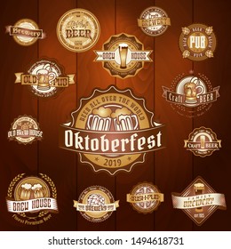 label beer oktoberfest logotypes bundle good as a design elements template for bar or pub label classic vacation night texture bar traditional party holiday background scene festival wood ceremony noc