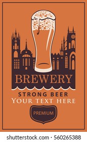 label beer with the old town and glass