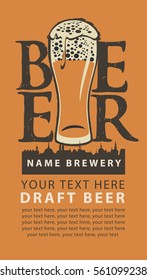 label beer with the old town and glass