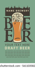 label beer with the old town and glass