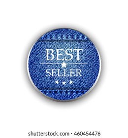 Label best seller on denim background