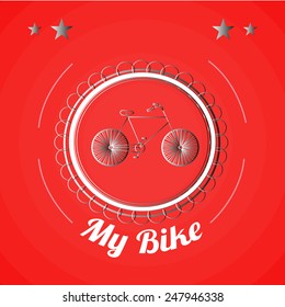 label bike over red color background
