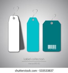 Label blue set hanging tag collection illustration on gray background