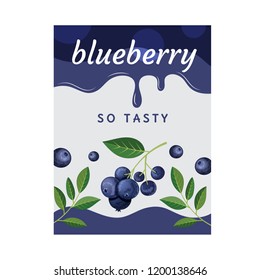 Label with blueberries and leaves. Vector illustration