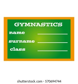 Label book gymnastics on green background.Vector illustration.