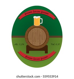 The label for a bottle of beer, a barrel,  mug. vector image.