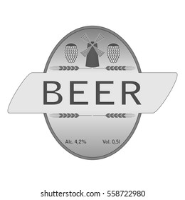 The label for a bottle of beer. Windmill, spike, hop cones. vector image.