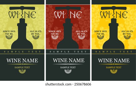 label with a bottle of wine and a corkscrew