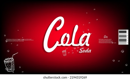 label for bottles of carbonated drinks, in black and red with the name cola. Made in a recognizable style