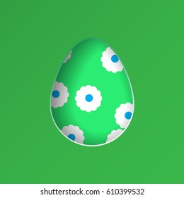 Label bright Easter eggs with shadow, green with floral pattern.