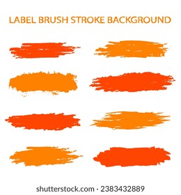 Label brush stroke backgrounds, paint or ink smudges vector for tags and stamps design. Painted label backgrounds patch. Interior paint color palette elements. Ink dabs, oranges splashes.