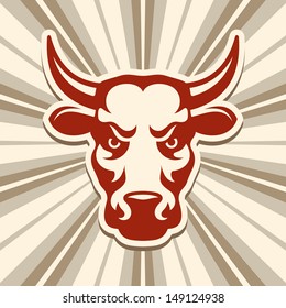 Label with a bull, vector illustration