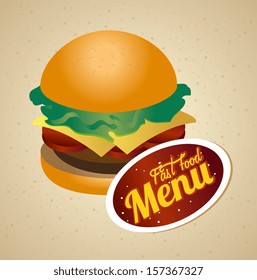 label burger over pattern background vector illustration 