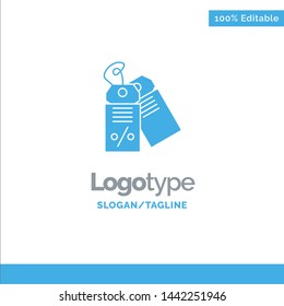 Label, Business, Discount, Sale Blue Solid Logo Template. Place for Tagline