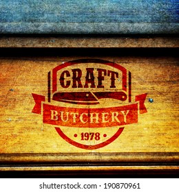 label butchery meat retro styled vector seal of butcher shop on the mature wood texture label butchery meat cow butcher animal classical product ranch cutlery isolated pig natural killing food wood ma