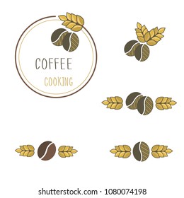 Label for cafe. Logo with coffee beans and ears of wheat.