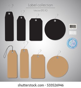 Label cardboard and black hanging tag collection illustration on gray background