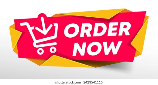 Label with cart icon and Text Order Now. Vector illustration on isolated white background. "Order Now" button for web design.
