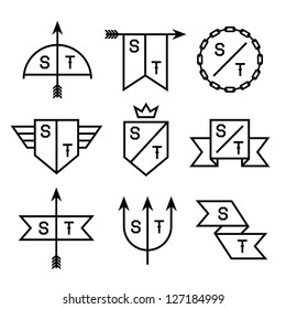 label with chain, shield, arrow, trident