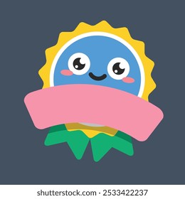 label character with blank text space banner in flat vector design.