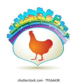 Label with chicken isolated on white background
