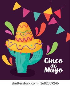 label cinco de mayo with desert cactus vector illustration design
