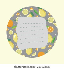 label with citrus pattern and place for an inscription. Seamless pattern placed in a circular mask.