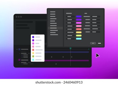 Label Color Menu Swatches in video editor. Customizing icon colors.Vector illustration. 