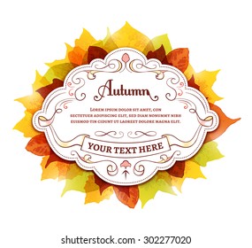 Label with colorful autumn leaves around it.