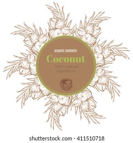 Label concept for coconut oil. Vector design illustration.Design for organic oil, cosmetics shop, natural and organic products.