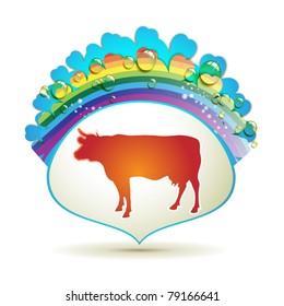 Label with cow isolated on white background