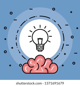 label with creative bulb idea and brain
