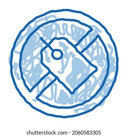 label crossed out mark sketch icon vector. Hand drawn blue doodle line art label crossed out mark sign. isolated symbol illustration