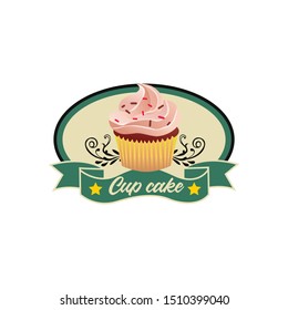 label cup cake circle vintage vector design