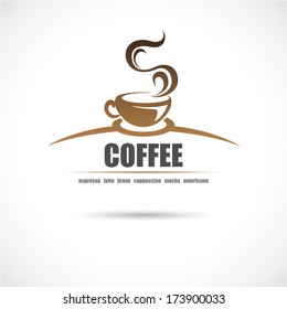 Label with a cup of coffee. Vector illustration.