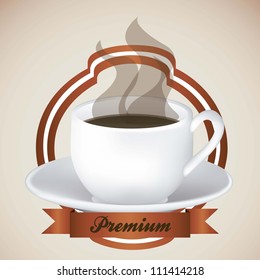 label of a cup of steaming coffee on plate, vector illustration