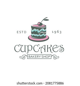 label with cupcake for bakery shop isolated on white background