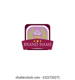 label cupcake with leaf. logo cupcake modern vector design