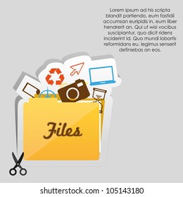 Label with cut lines and an icon of files folder; vector illustration