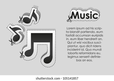 Label with cut lines and the image of musical notes, illustration vector
